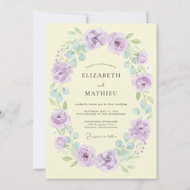 Lavender Wreath Floral Spring Wedding Invitation (Front)