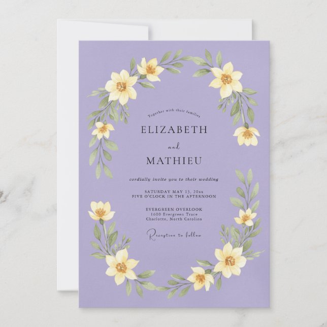 Lavender Wreath Floral Wedding Invitation (Front)