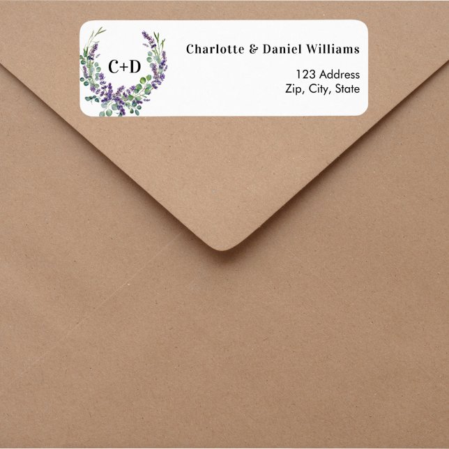 Lavender wreath initials wedding return address (Creator Uploaded)
