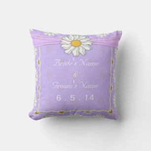Lavender Yellow and White Floral Daisy Wedding Cushion