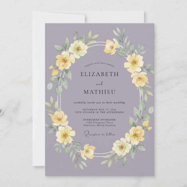 Lavender Yellow Blossom Flourish Wedding Invitation (Front)