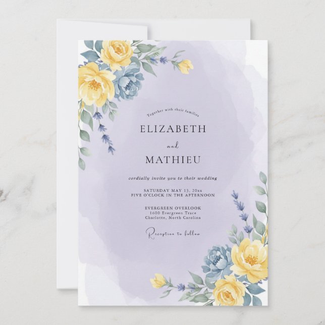 Lavender Yellow Botanical Romance Wedding Invitation (Front)