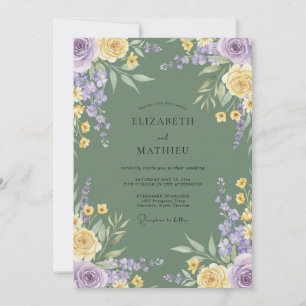 Lavender Yellow Floral Romance Wedding Invitation