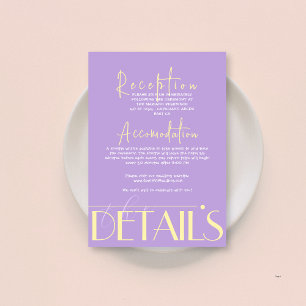 Lavender & Yellow Modern Minimal Wedding Details  Enclosure Card