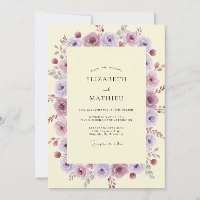 Lavender Yellow Petal Wedding Invitation (Front)