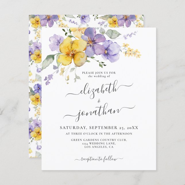 Lavender Yellow Purple Budget Wedding Invitation (Front/Back)