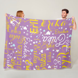 Lavender / Yellow Romantic Hearts Girly  Fleece Blanket