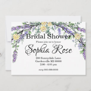 Lavender Yellow Rose and Eucalyptus Bridal shower Invitation