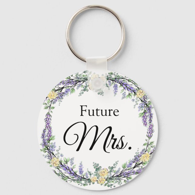 Lavender Yellow Rose and Eucalyptus Key Ring (Front)