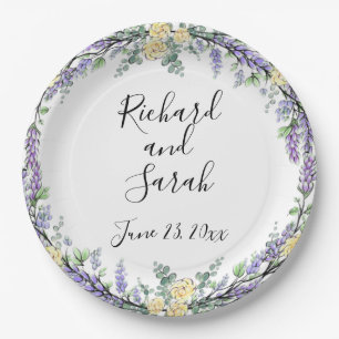 Lavender Yellow Rose and Eucalyptus Paper Plate