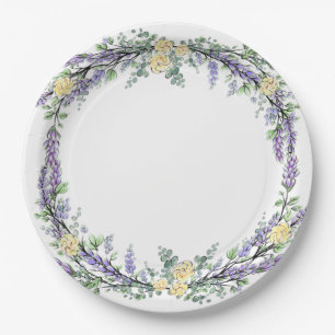 Lavender Yellow Rose and Eucalyptus Paper Plate