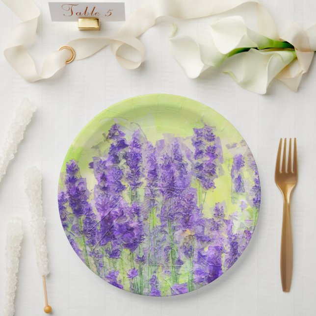 Lavender Yellow Watercolor Floral  Paper Plate (Wedding)