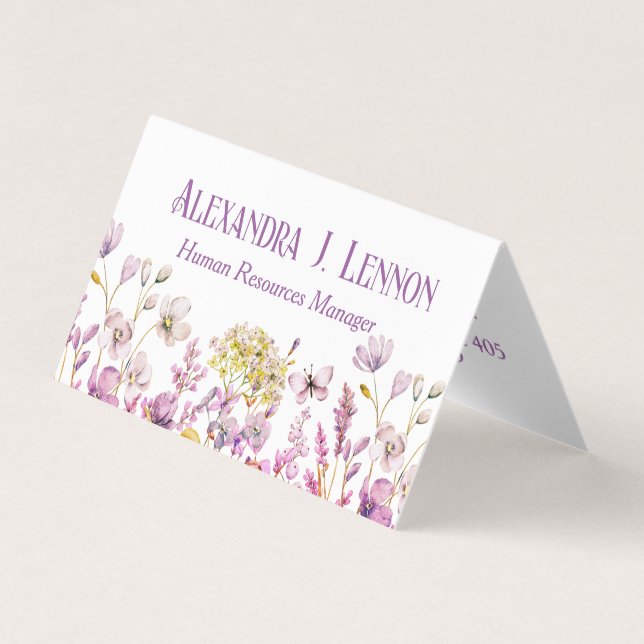 Lavender, Yellow & White Wildflower Garden Folded Business Card (Front)