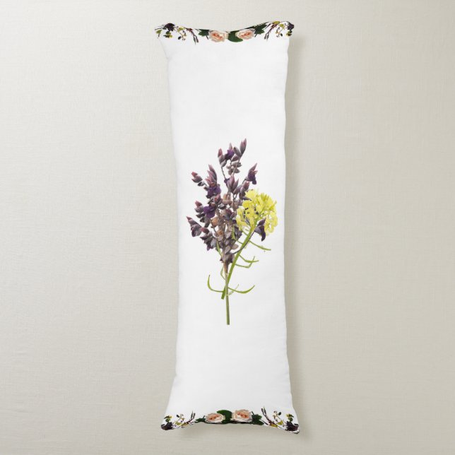 Lavender & Yellow Wildflower Botanical Design Body Cushion (Front Vertical)