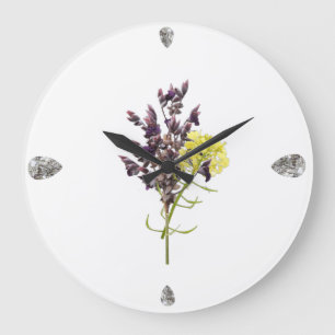 Lavender & Yellow Wildflower Botanical Design Large Clock