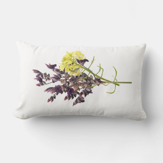 Lavender & Yellow Wildflower Botanical Design Lumbar Cushion (Front)