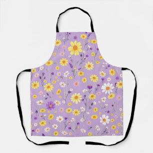 Lavender Yellow Wildflower Meadow Cottagecore Apron