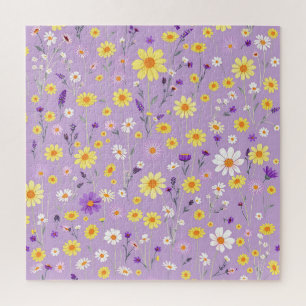 Lavender Yellow Wildflower Meadow Cottagecore Jigsaw Puzzle