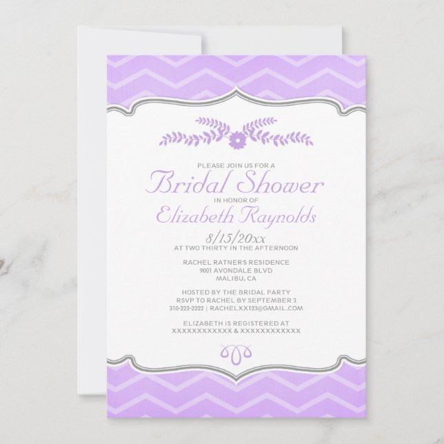 Lavender Zigzag Bridal Shower Invitations (Front)