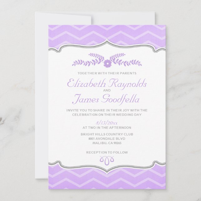Lavender Zigzag Wedding Invitations (Front)