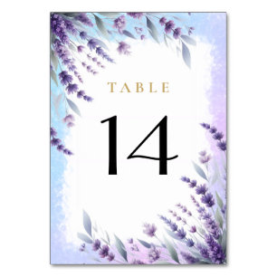 Lavenders And Blue Elegant Floral Watercolor Table Number