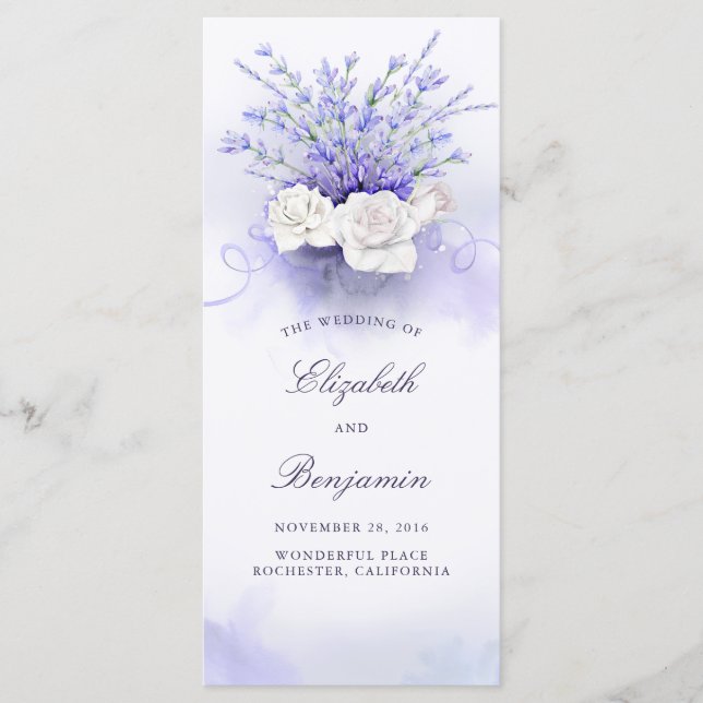 Lavenders and White Roses Wedding Programs Programme (Front)