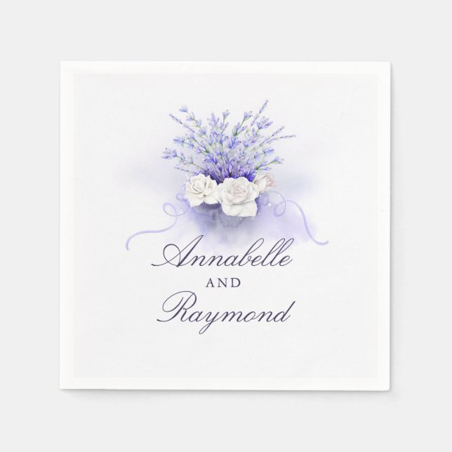 Lavenders Bouquet Watercolor Elegant Wedding Napkin (Front)