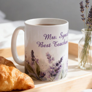 LavenderSpring Floral Best Teacher Elegant Script Coffee Mug