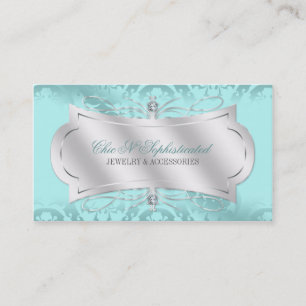 Lavish Blue Ice Diamond Damask Swirl Business Card