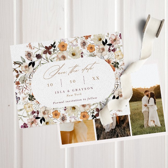 Lavish Fall Wild Flowers 3 Photos Wedding Save The Date (Creator Uploaded)