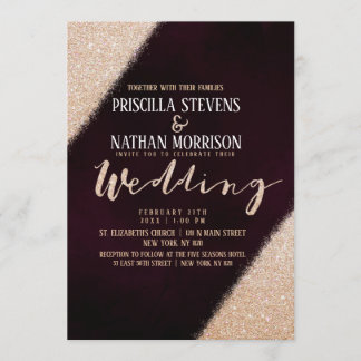 Lavish Gold Glitter Burgundy Watercolor Wedding Invitation