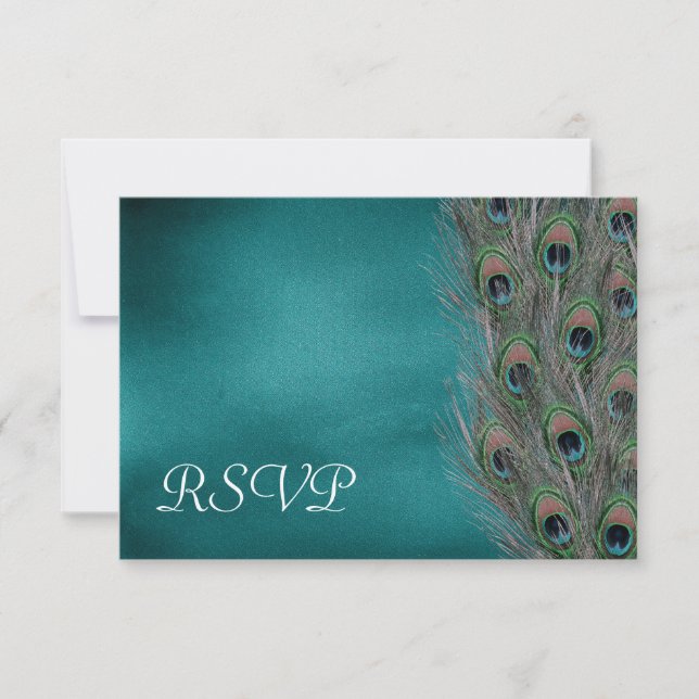 Lavish Peacock Feathers Wedding RSVP Response Card (Front)