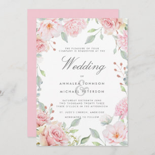 Lavish Pink Roses Frame Wedding Invitation