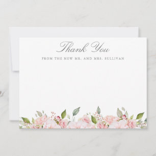 Lavish Pink Roses Wedding Thank You Flat Card