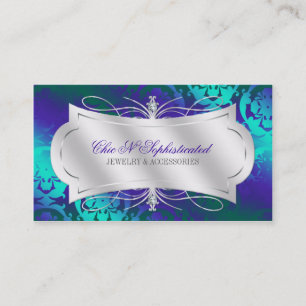 Lavish Purple Turquoise Diamond Damask Swirl Business Card