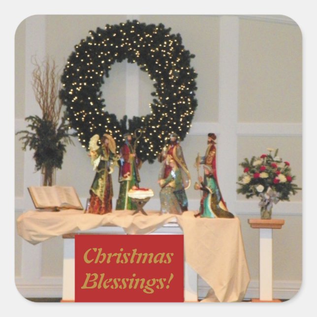 Lavish Richly Coloured Nativity Display Design Square Sticker (Front)