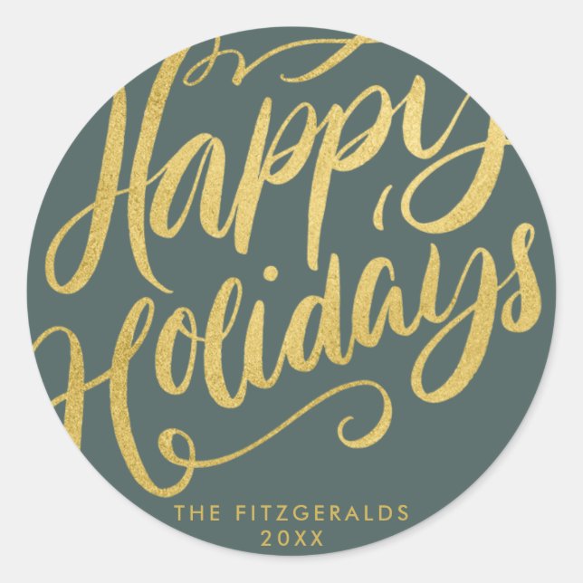 Lavish Script Happy Holidays Personalised Classic Round Sticker (Front)