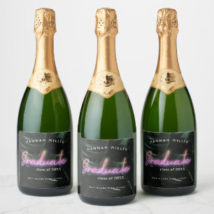 Lavish Tropical Palms Neon Lights Graduation Sparkling Wine Label