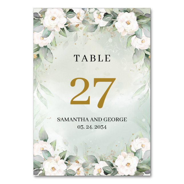 Lavish watercolor greenery and white table number (Front)