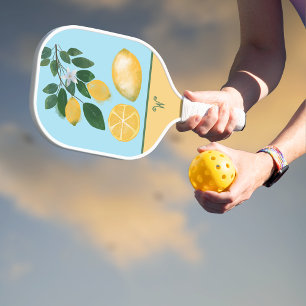 Lavish Yellow Lemon and Blue Sky Monogram Pickleball Paddle