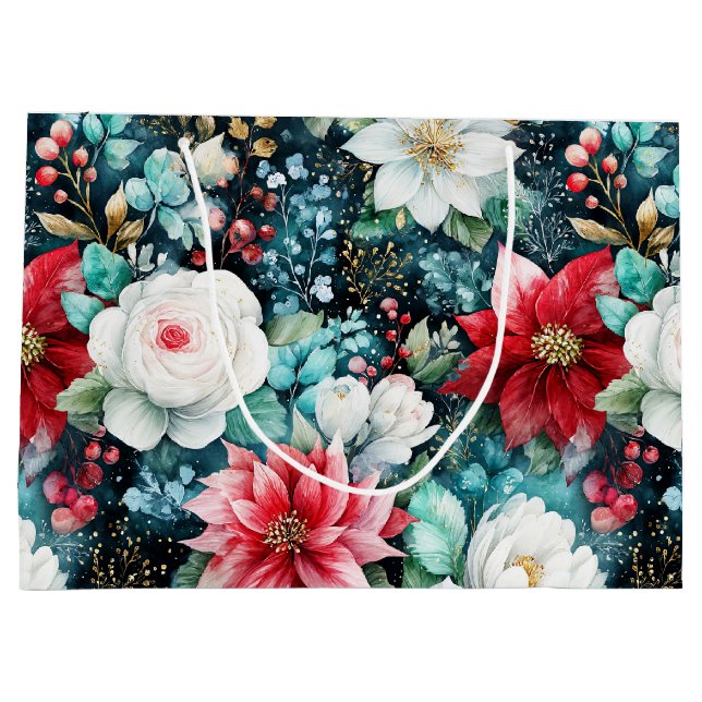 Lavishly Coloured Christmas Floral Large Gift Bag (Back)