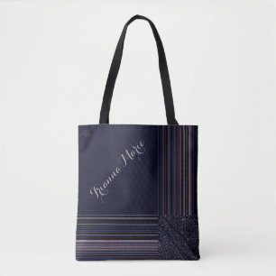 LavishlyOn Monogram Elegant Blue Plum Pinstripe Tote Bag