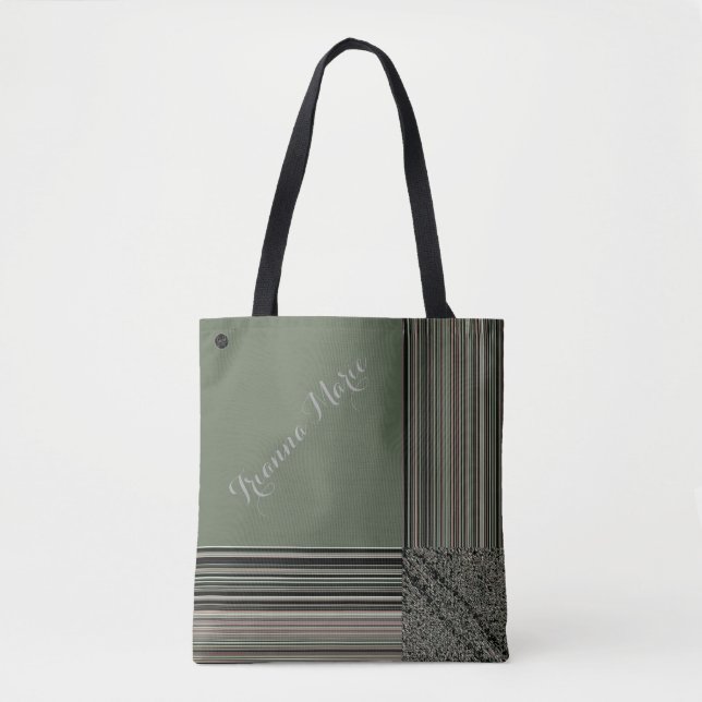 LavishlyOn Monogram Elegant Sage Green Pinstripe Tote Bag (Front)