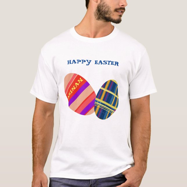 LavishlyOn Monogram Happy Easter Eggs T-Shirt (Front)