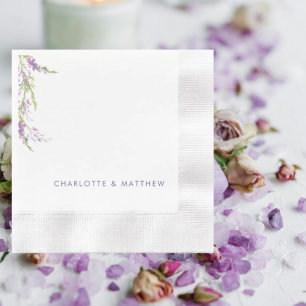 Lavnder Wildflowers Personalised Names Wedding Napkin