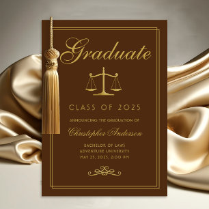 Law Brown Gold Scale of Justice College Graduation Announcement