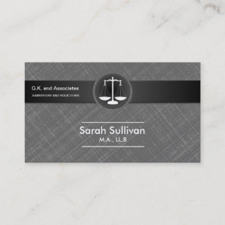 Law Business Card Stylish Grey Black Scale Justice