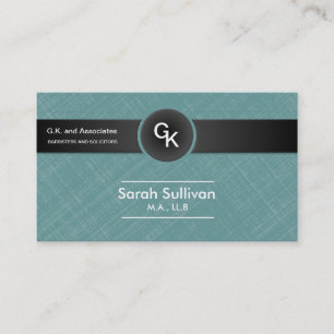 Law Business Card - Teal Black Monogram Stylish