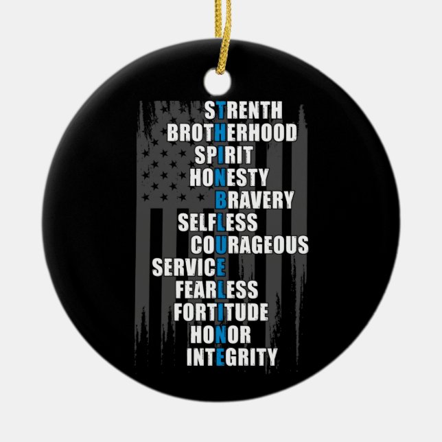 Law Enforcement Flag Police Appreciation Blue Line Ceramic Tree Decoration (Front)