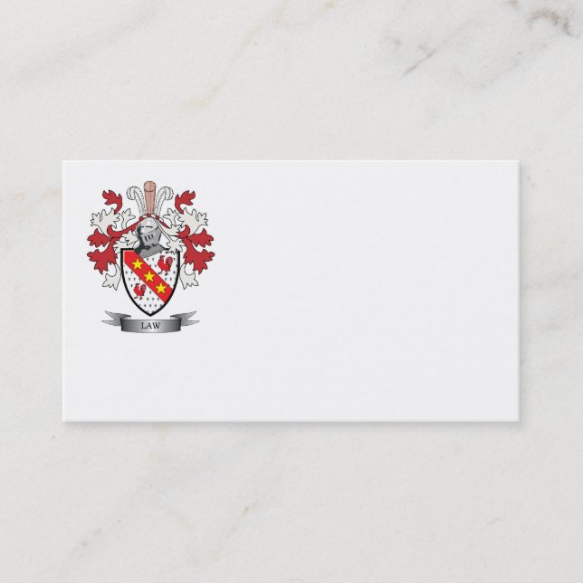 Law Family Crest Coat of Arms Business Card (Front)